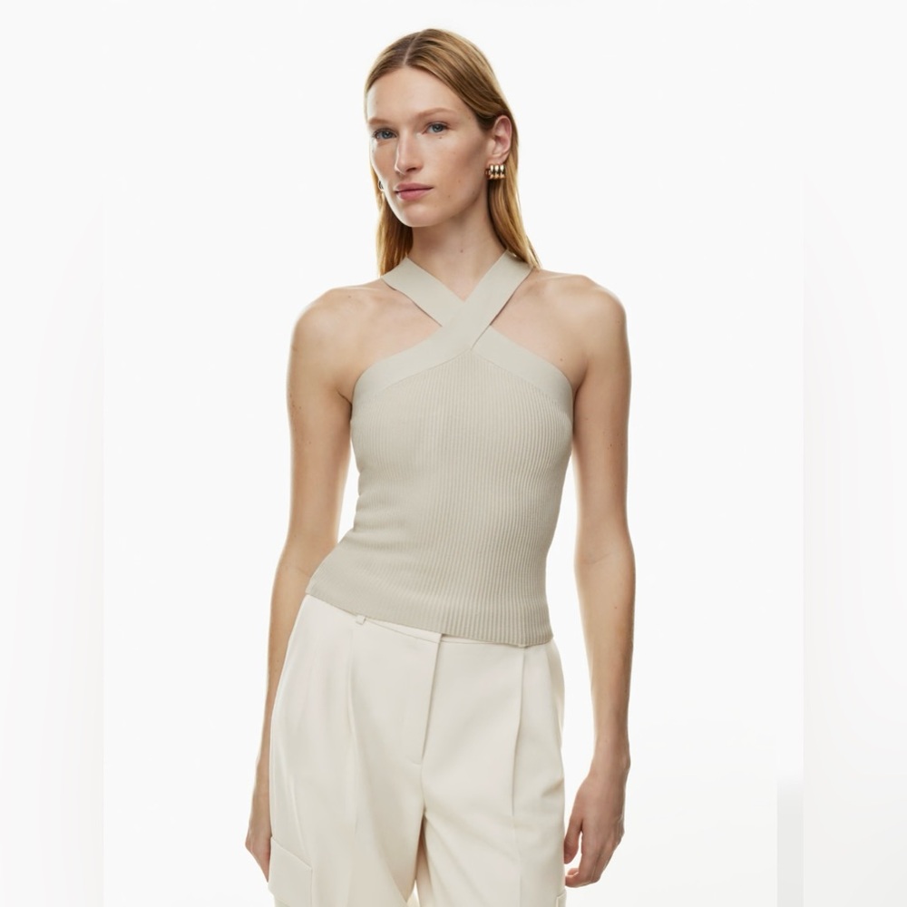 ARITZIA BABATON Sculpt Knit Criss Cross Tank in Matte Pearl. Small. NWOT.